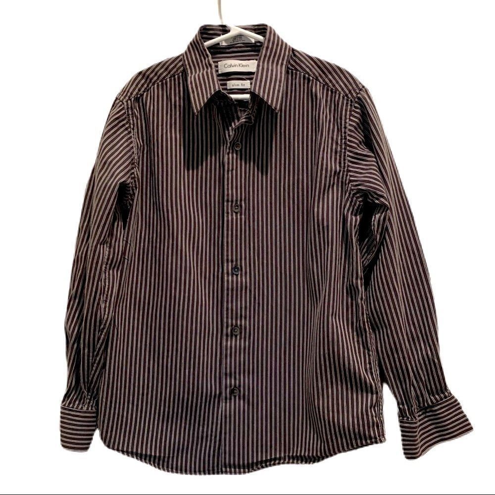 Calvin Klein dark grey stripe dress shirt size 10